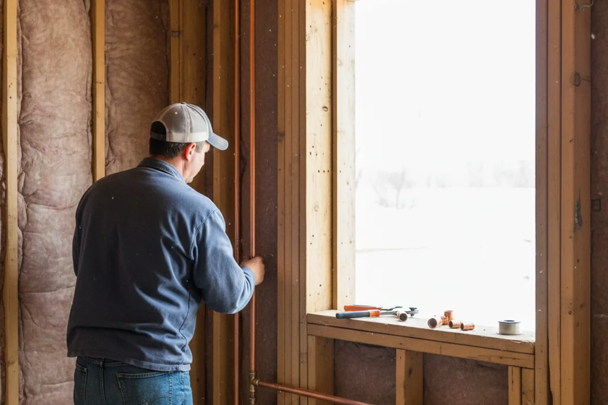 Licensed plumber running new copper supply lines in a Pomeroy home